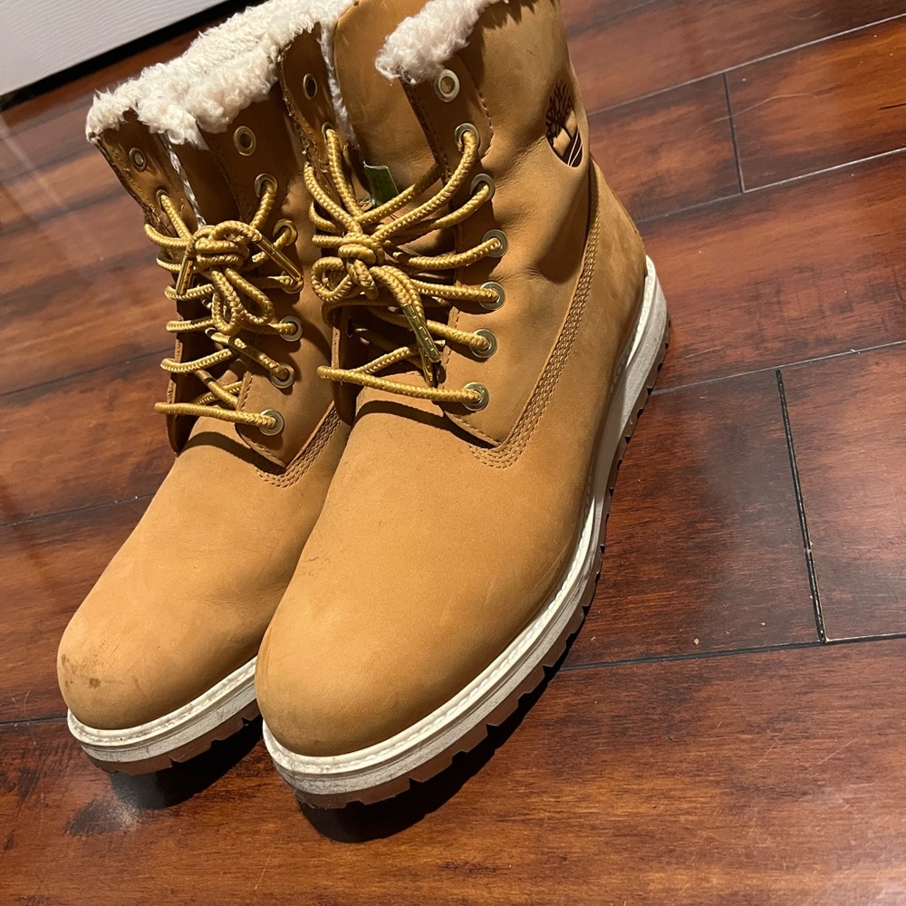 Men's Tan Timberland Boots with White Sole
